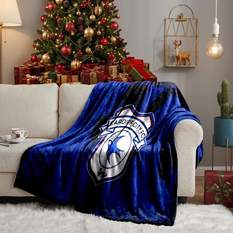 Cardiff Fc Crest Throws Blanket Flannel Blankets Plush for Couch Bed Gifts for Men Women Travel picnic blanket Christmas fan gifts