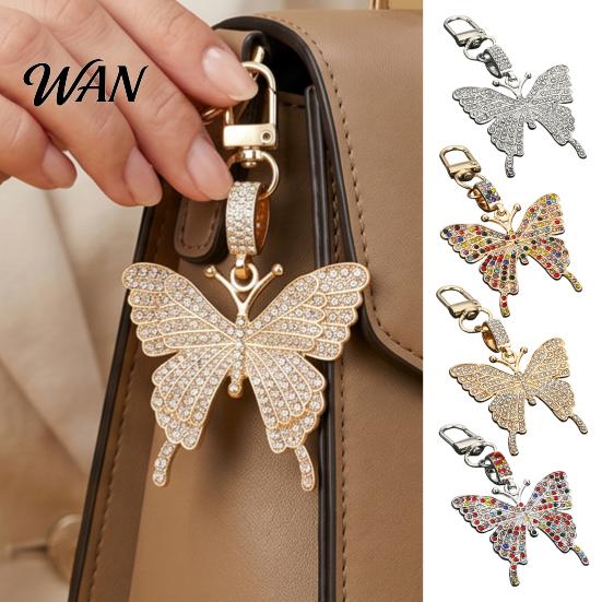 Sweet Girl Keychain Accessory Pendant Sparkling Rhinestones Butterfly Shape Zinc Alloy Rhinestone Charm with Lobster Clasp Backpack Durable