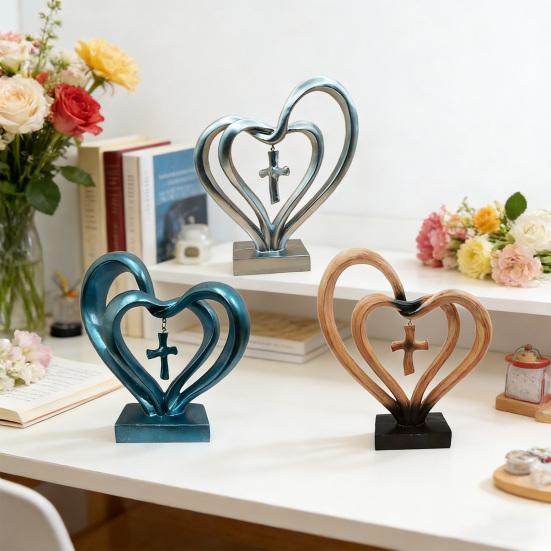 Настольное украшение Устойчивое основание Форма сердца Фигурка из смолы Декор для рабочего стола с сентиментальным стихотворением На свадьбу нужно трое Подарок на годовщину свадьбы
