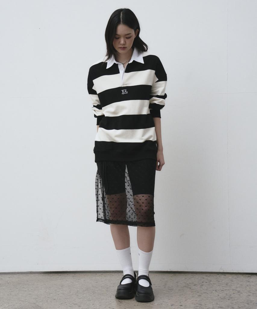 THE GREEN LAB Striped Rugby Collar Sweatshirt [Black]