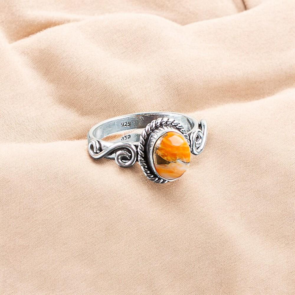 Orange Copper Turquoise Gemstone 925 Sterling Silver Jewelry Handmade Oval Ring RR-14-21