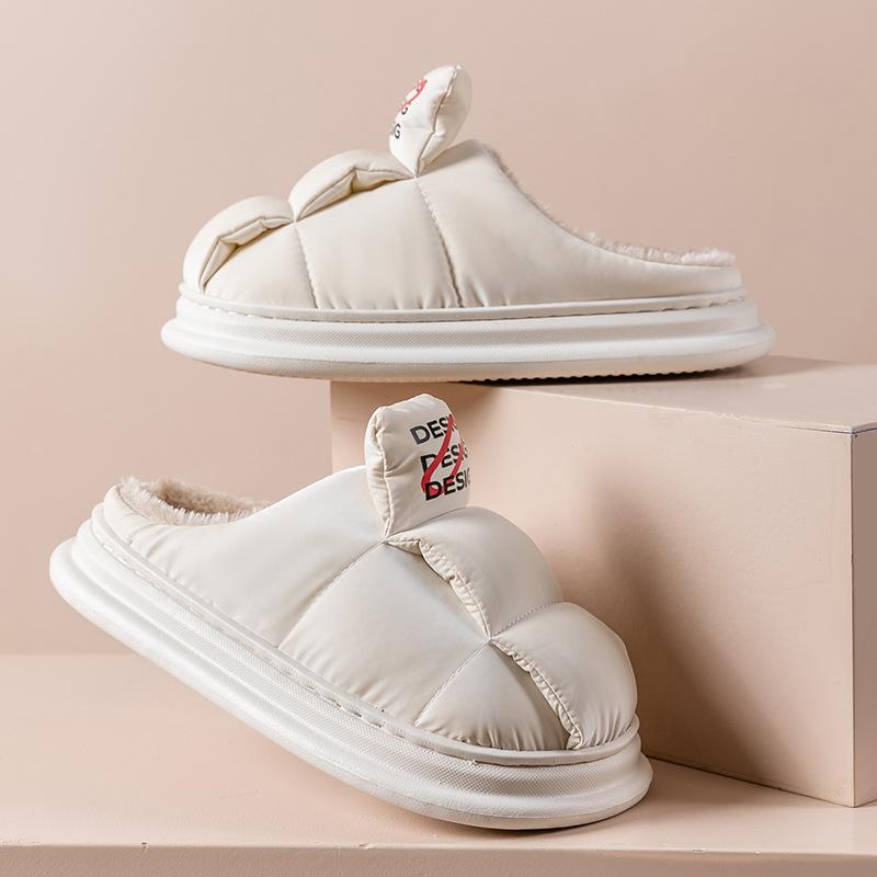 Surface Waterproof EVA Sole Cotton Slippers Women's Winter Home Indoor Couple Thick-soled Non-slip Fluffy Warm Cotton Shoes