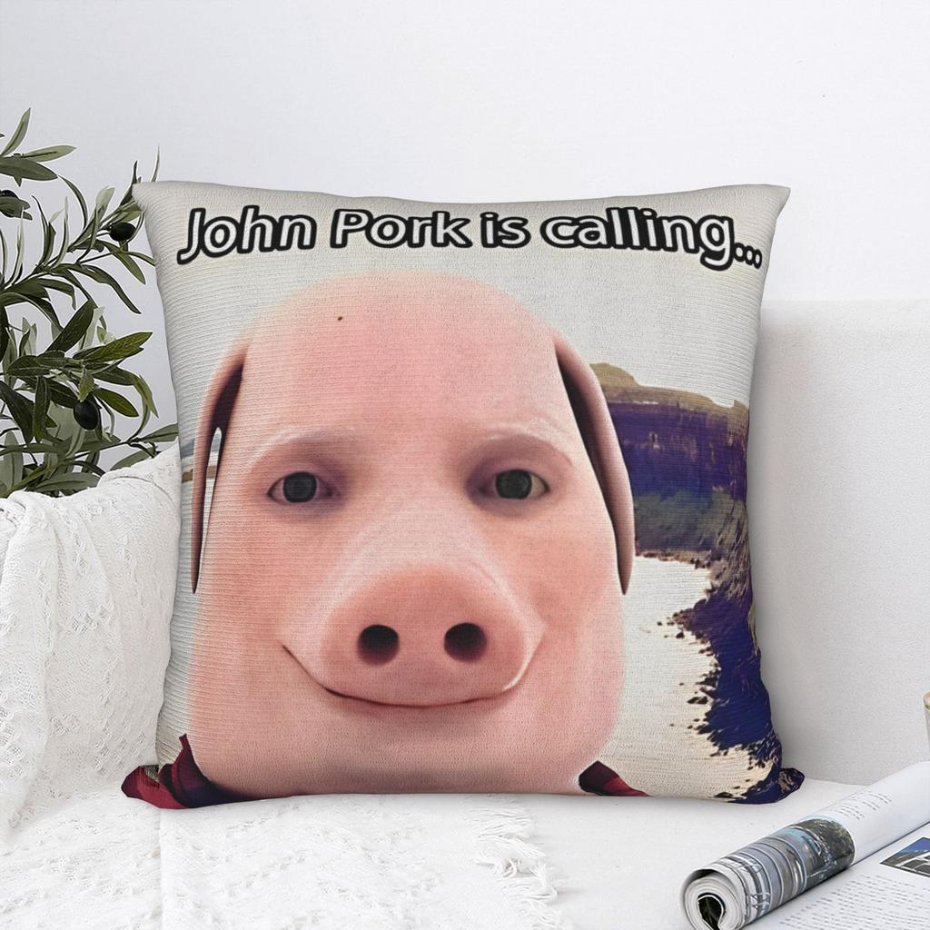 John Pork Is Calling Square Pillowcases Polyester Seat Cushion Case Cool Decor Pillow Cover 45*45
