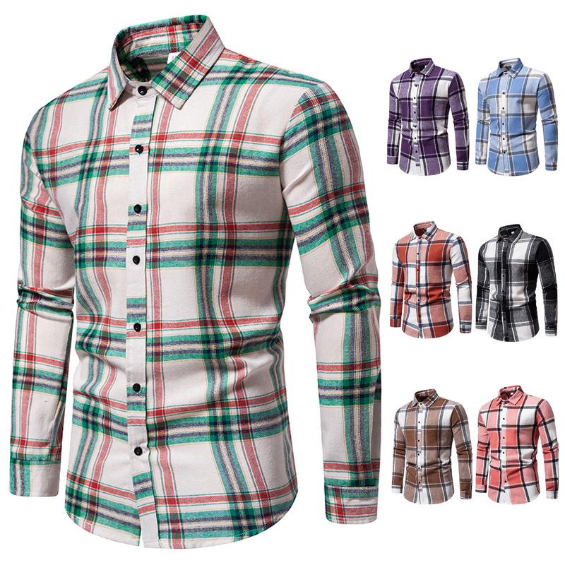 Men's Classic Retro Plaid Shirts Long Sleeve Shirt Jacket Casual Business Plaid Shirt for Men Lightweight Work Lapel Shirts