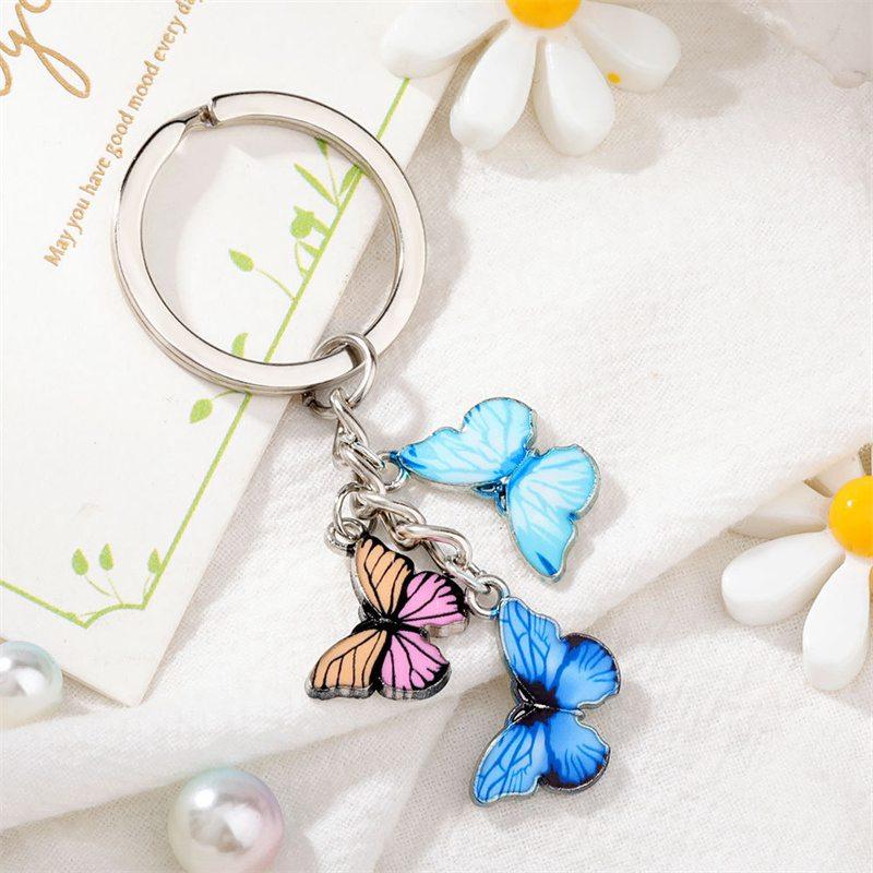 Pendant Accessories Chain Keychain Colorful Butterfly Keychain Crystal Key Key Ring Oil Necklace
