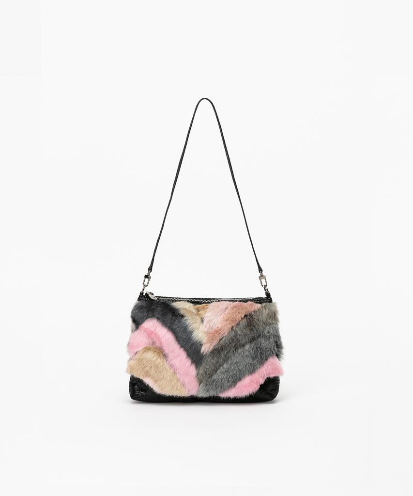 Jina In Ny Colored Fur Top Zip Shoulder Bag