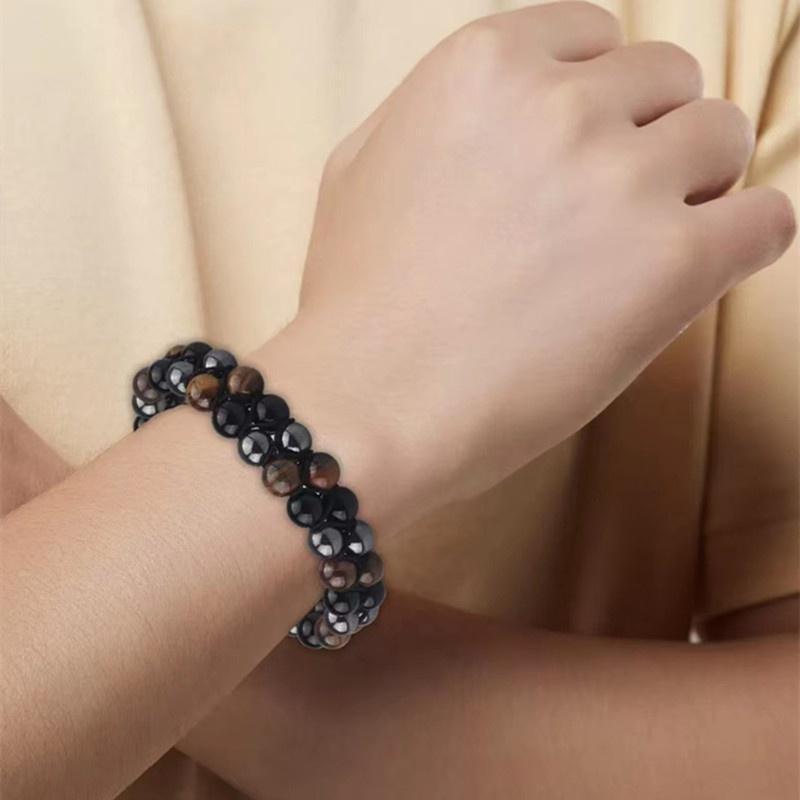 1/2 предмета, браслет из натуральных круглых драгоценных камней с тигровым глазом и гематитом, черный обсидиан, браслеты с камнями тигрового глаза для мужчин и женщин