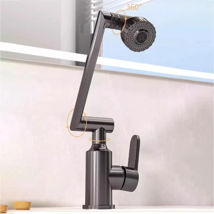 Кухонный смеситель с поворотом на 1080°, Смеситель для кухонной раковины, Смеситель для раковины в ванной комнате, Смеситель для умывальника, Многофункциональный кран для холодной и горячей воды