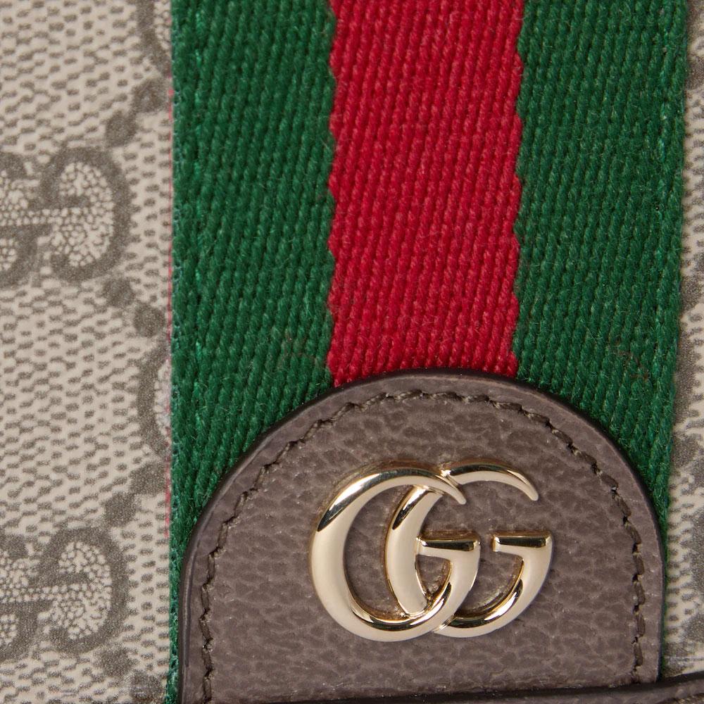 Gucci Gucci GG Supreme Canvas Crossbody Bag, Brown Leather Trim Web Stripe, Women's Daily Business Travel Shoulder Bag 838471-FAE0P-9746