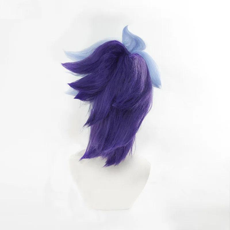 Akali Cosplay Wig Game LOL Star Guardian Akali Blue Purple With Ponytail Clip Wig Heat Resistant Synthetic Hair Wigs + Wig Cap