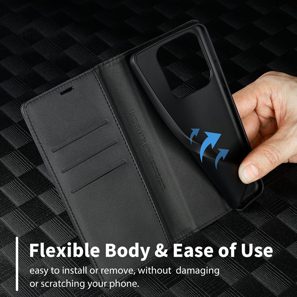 LC.IMEEKE For Xiaomi Redmi Note 14 4G (164.84mm) Case Carbon Fiber Texture Phone Cover Stand Card Holder