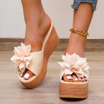Летние пляжные женские тапочки на танкетке с аппликацией, женские сандалии с узлом-бабочкой, женские тапочки