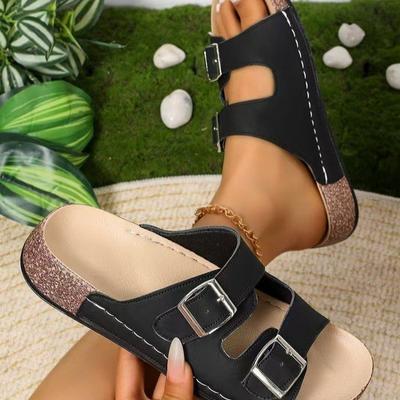 Повседневная пряжка для ремня на плоской подошве, крутые шлепанцы, женские летние новые шлепанцы для пляжа