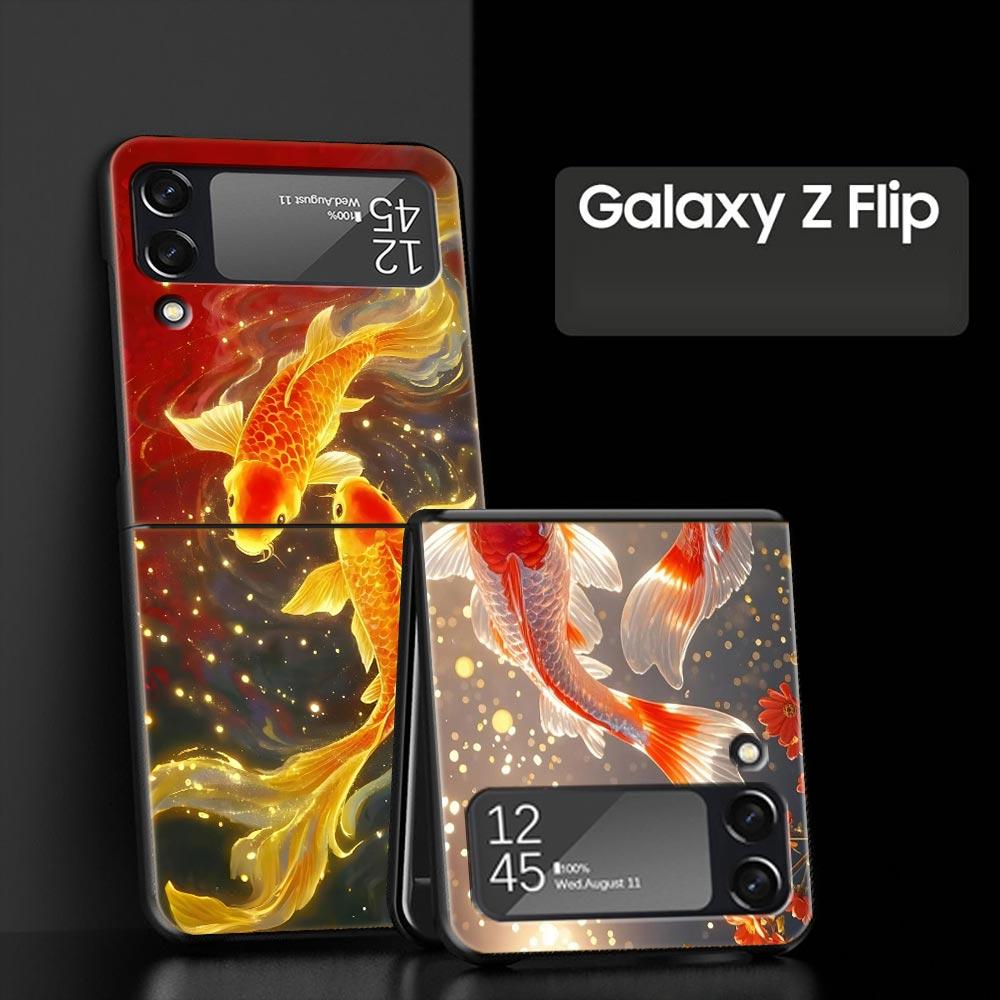 Жесткий чехол из поликарбоната с изображением золотой рыбки для Samsung Galaxy Z Flip 7 6 5 4 Черный чехол для Galaxy Z Flip 3 Складной корпус Fundas Сумка