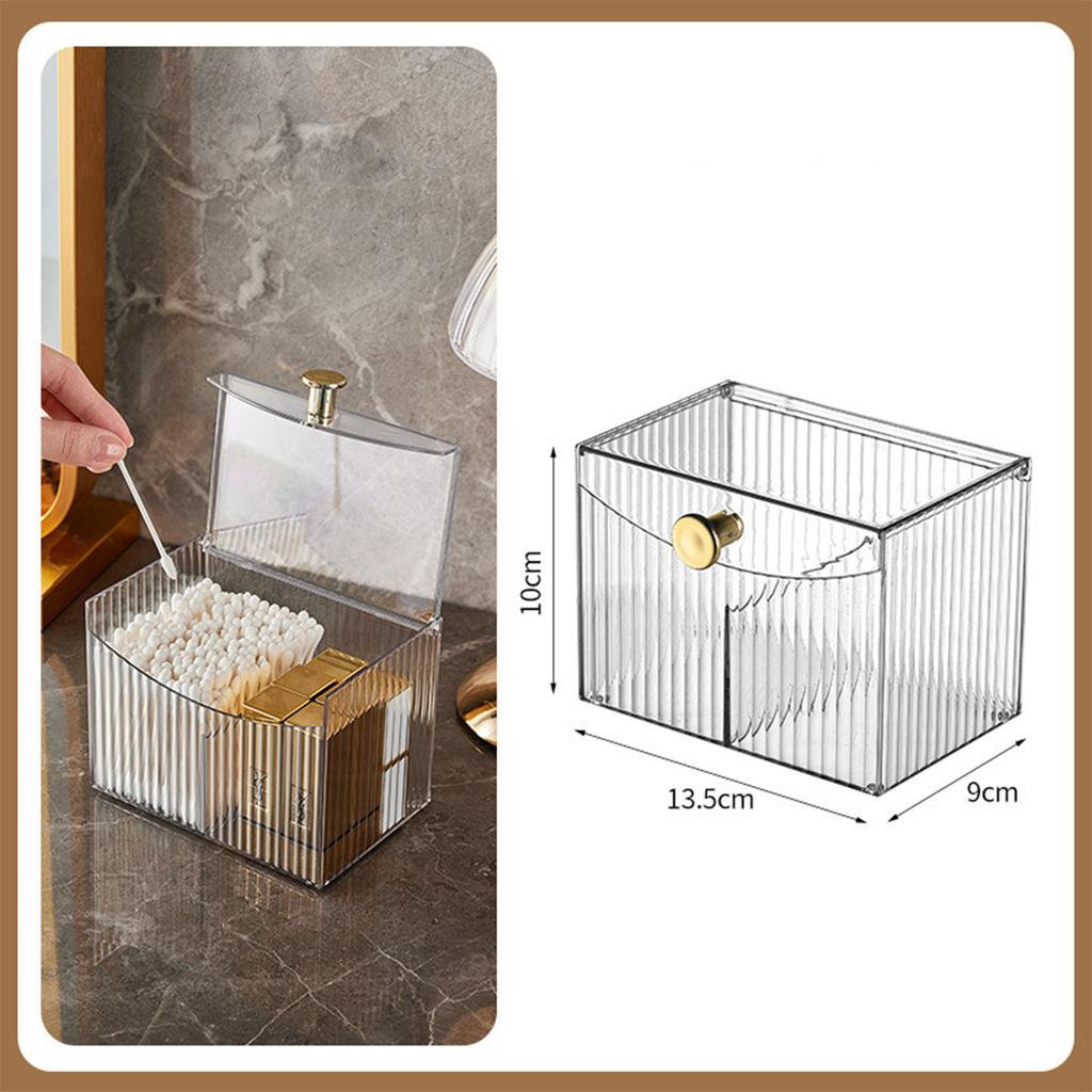 2-Grid Cotton Swab Holder Dispenser With Lid Clear Bathroom Organizer For Qtips, Pads & Cosmetic Storage 2 Colors