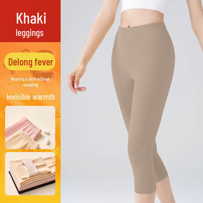 Women's Seamless Thermal Velvet Wool Leggings, Mid-Length Warm Pants for Winter