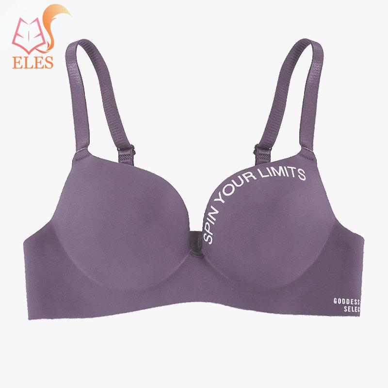 Женский бесшовный бюстгальтер с буквенным принтом без стального кольца, мягкий бюстгальтер из ледяного шелка, сексуальный бюстгальтер пуш-ап со сборками