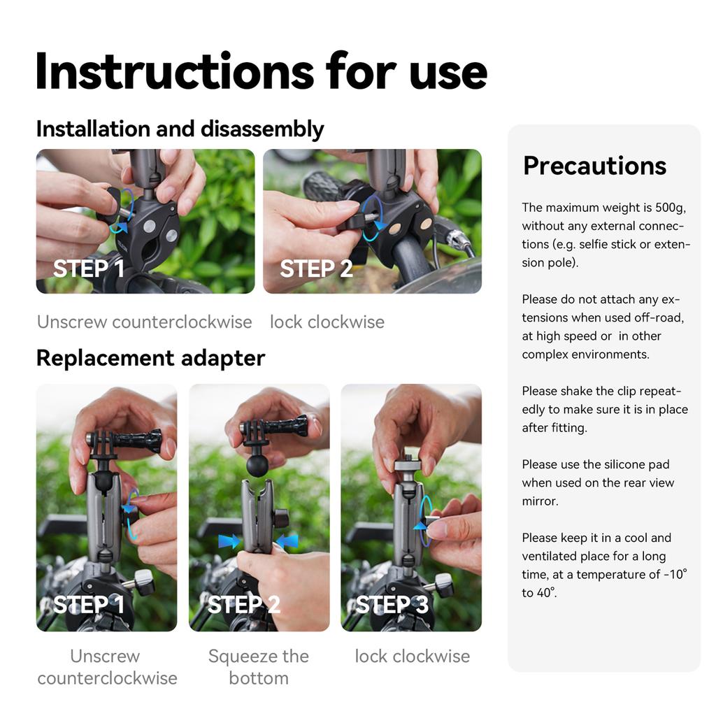 TELESIN GPHBM001 Велосипедный руль Super Clamp Mount из алюминиевого сплава, двойная вращающаяся на 360 градусов шаровая головка