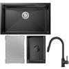 КУХОННАЯ РАКОВИНА 70x44см, встраиваемая под раковину из нержавеющей стали + выдвижной смеситель антрацитового цвета.