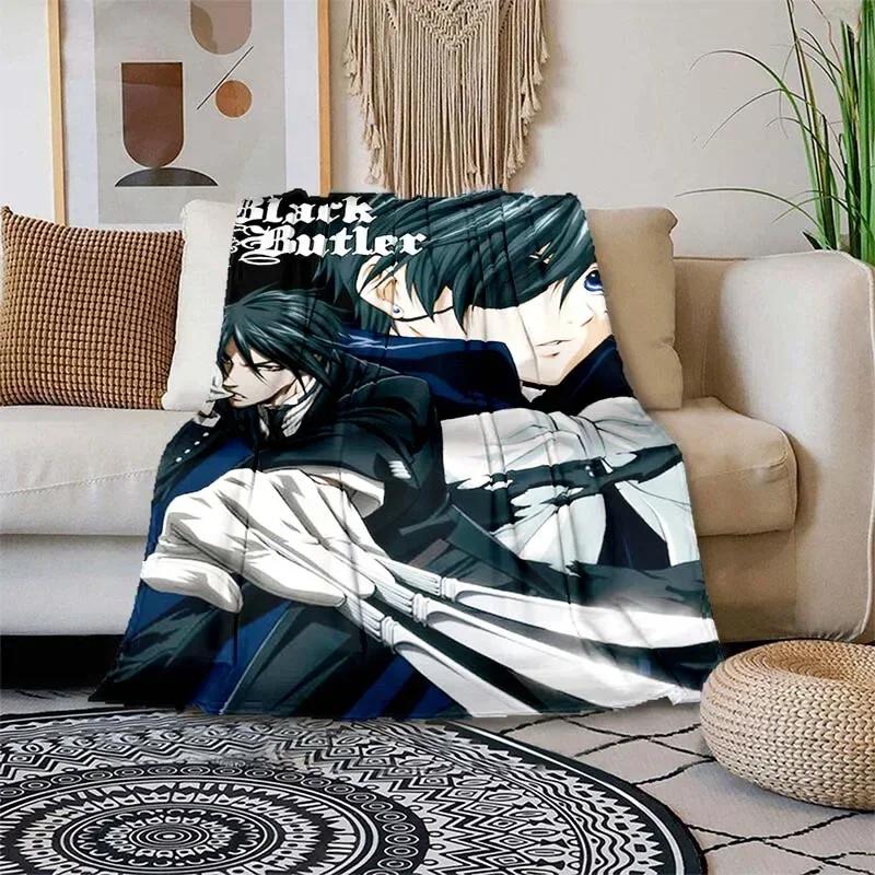 Soft Lightweight Cartoon Print Blanket Black Butler Design for Home Sofa Bedding Kids Gift Microfiber Throw