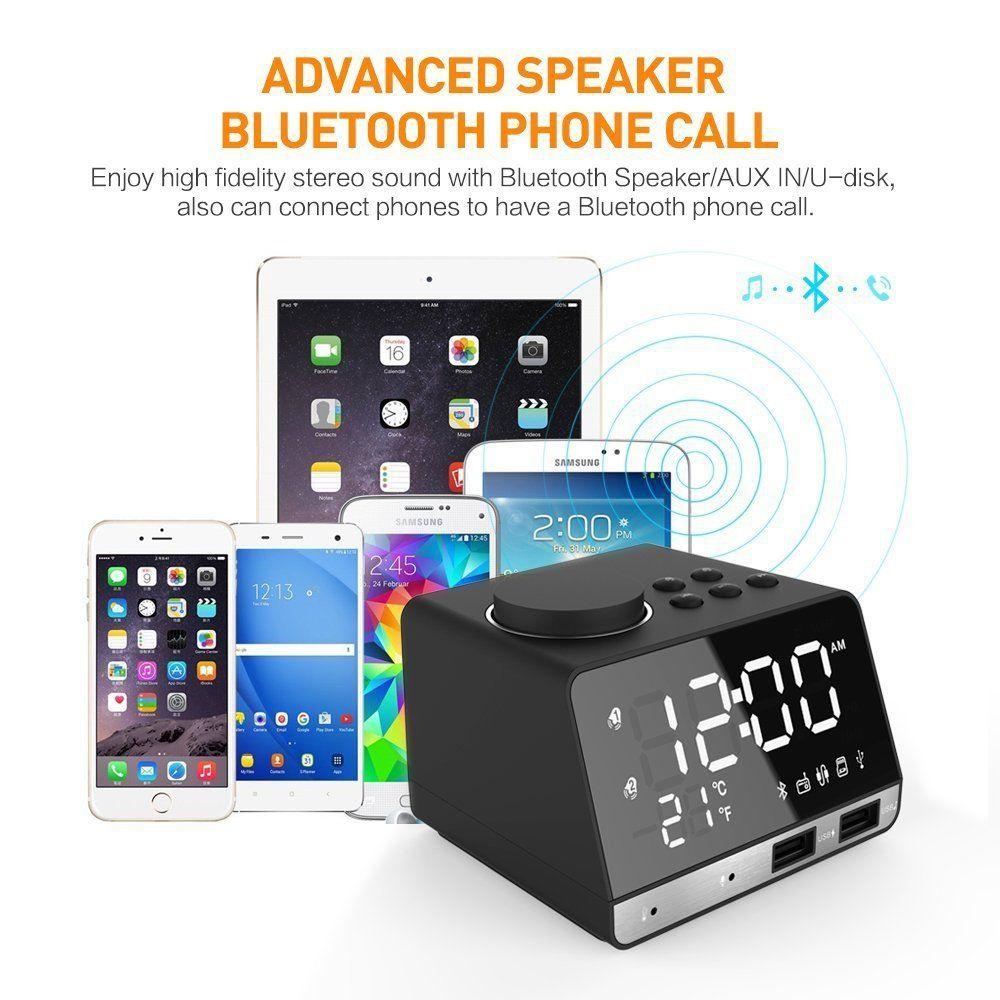 Bluetooth 4.2 FM-радио динамик с 2 USB-портами светодиодный цифровой будильник домашний декор повтор настольные часы температура