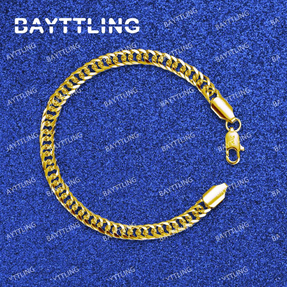 925 Sterling Silver 18K Gold 8 Inches Bracelet Men For Women Fashion Punk Party Jewelry Gift