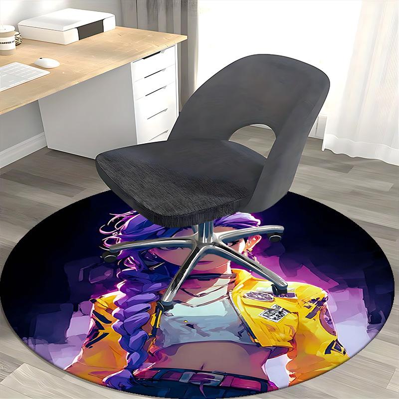 1pc Anime Design Round Carpet - Office Chair Mat with Purple Hair Girl Print, Suitable for Home Decor, Gaming Room