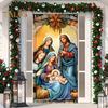 Christmas Nativity Door Cover Jesus Holy Night Banner Xmas Door Sign Banner Religious Backdrop Decoration