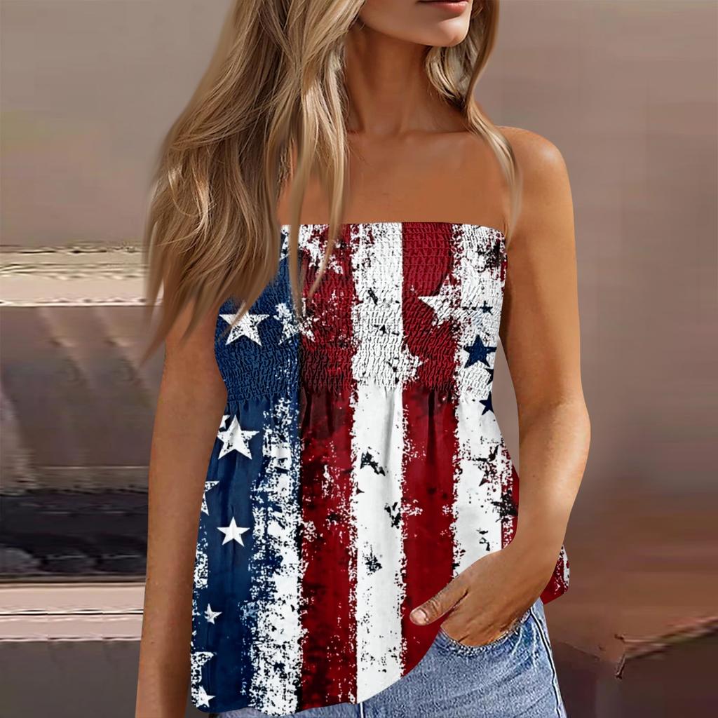 Women's fashionable sexy backless elastic Independence Day print bandeau top