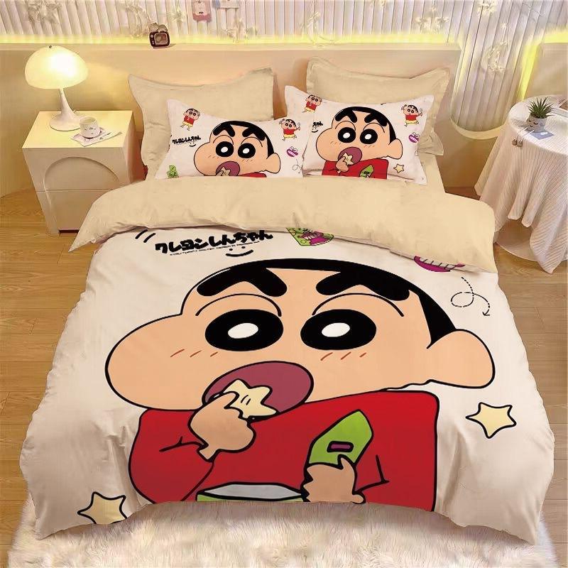 Anime Cute Crayon ShinChans Bed 3/4pcs Bedding Set Cartoon Student School Dormitory Bed Sheets Set Pillow Case Kid Xmas Gifts
