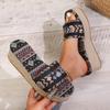 Women's Slope Heel Sandals Summer New Round Head Open Toe Cloth Surface Thick Sole Anti-slip Wear-resistant Slippers