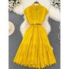 Retro Cut Out Embroider Dress Elegance Large Swing Short Sleeve