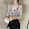Women's Thin and Sexy Hollow Out Sunscreen Cover Shirt Slimming and Versatile Short Knitted Sweater Temperament Top Trendy