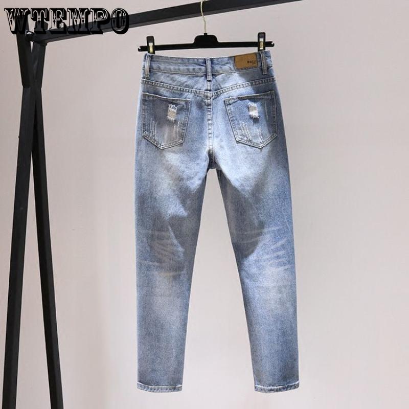 Женские джинсы, летние новые модные простые и универсальные джинсы Bf Wind Rotten Hole, гарлемские брюки, свободные брюки длиной девять четвертей, свернутые брюки