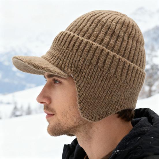 Winter Knitted Hat Solid Color Men Women Thickened Fleece Lining All-weather Hat Cold Weather Outdoor Headwear