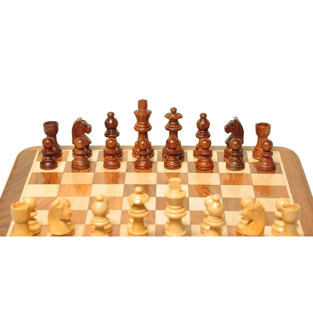 Non-Magnetic Flat Wooden Chess Board Set with 32 Chessmen for Kids and Adults Storage Bag Available 14 X 14 Inches