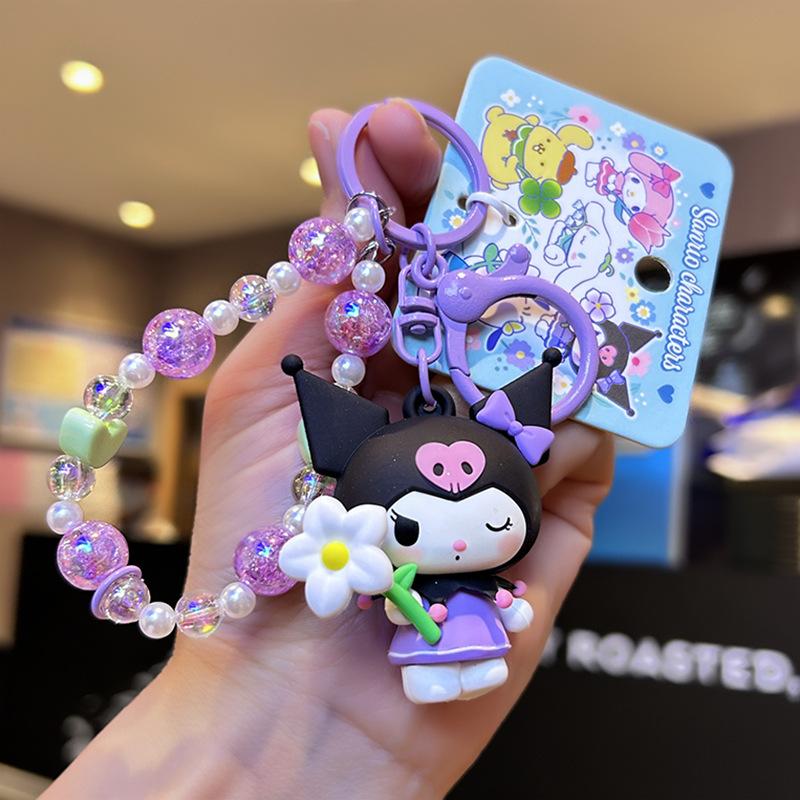 Cartoon Animal Kuromi Pompom Purin Cinnamoroll Melody Pachacoo Pendant Keychain Key Ring Action Figure Model Toy Gifts