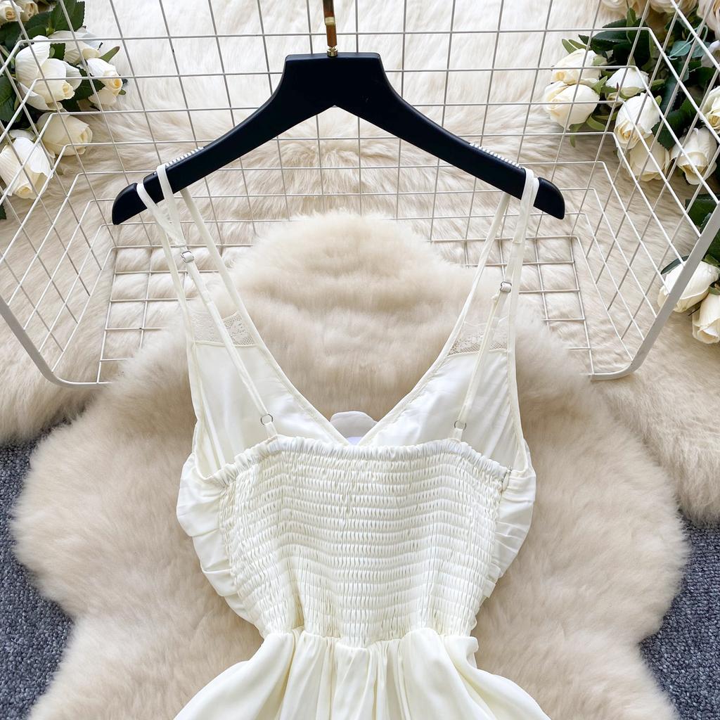 Summer Women Sexy Spaghetti Strap 3D Flower Ruffles Long Maxi Holiday Beach Dresses