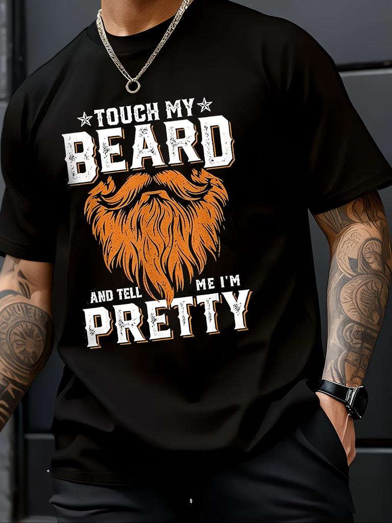 Beard Skull Pattern Tshirt Soft Unisexs Round Neck Short Sleeve Casual Streetwear With Bold Orange And White Prints