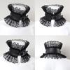 Women Vintage Princess Fake Collar Gothic Black Faux Leather Ruffled Floral Lace Choker Necklace Victorian Neck Ruff