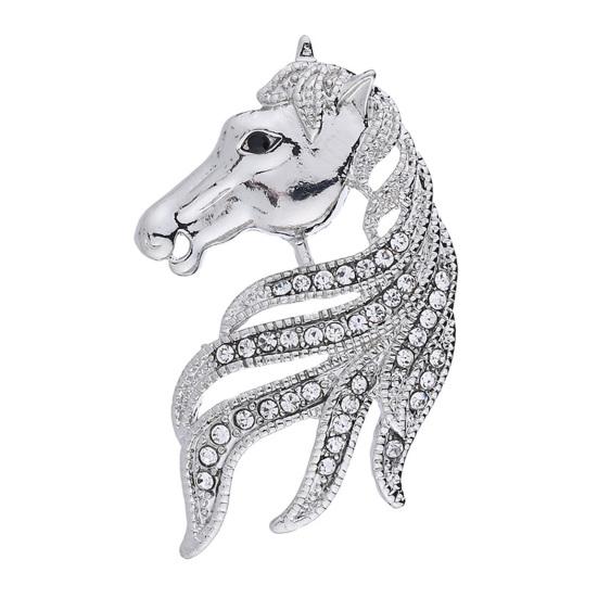 Yousheng Retro Rhinestone Horse Brooch Pin Women Men Zinc Alloy Horse Head Lapel Pin Animal Sweater Dress Suit Clothing Accessories Jewelry Gift