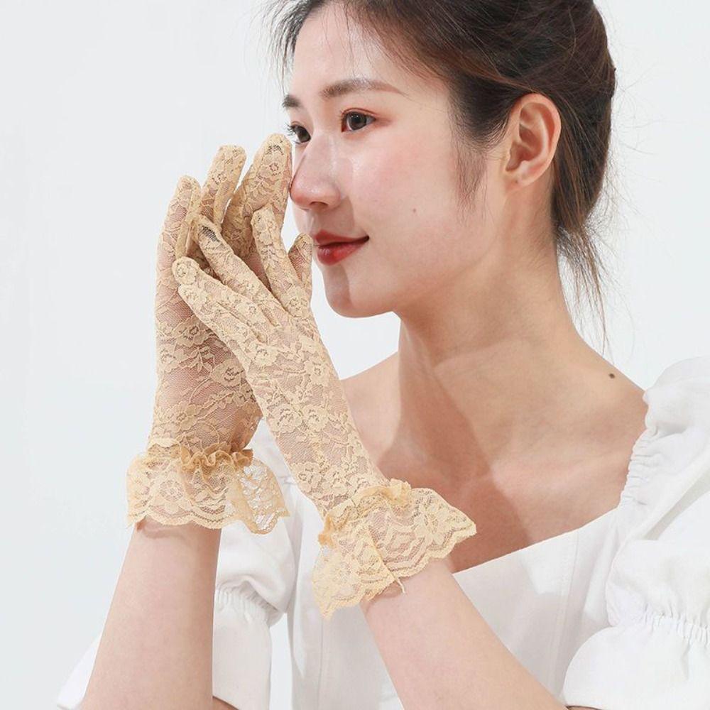 Floral Bride Gloves Wrist Length Full Finger Gloves for Dinner Fancy Costume Accessories
