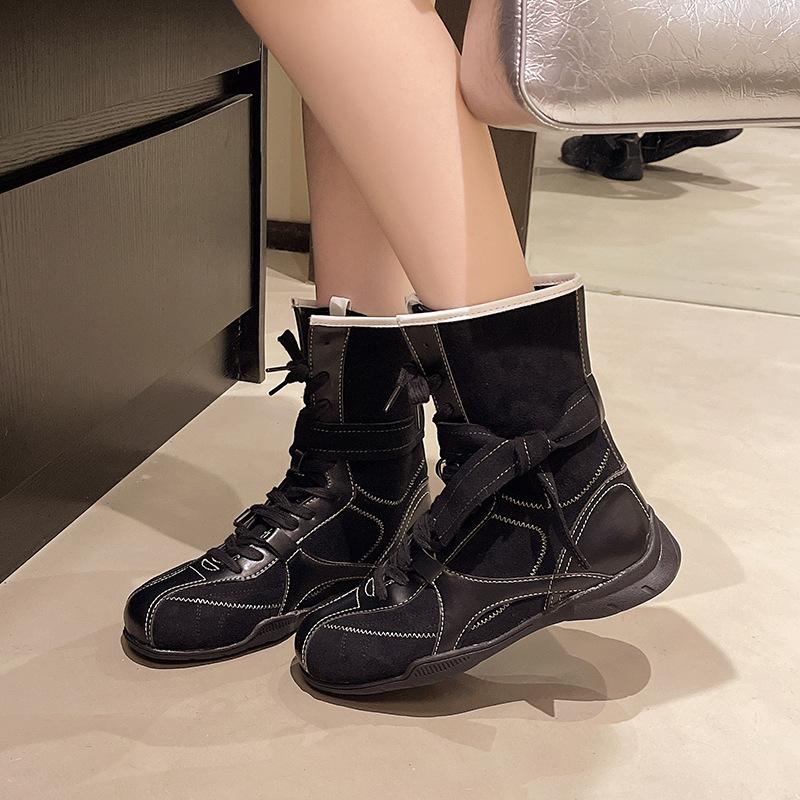 Retro German Training Martin Boots Women's 2025 Autumn New Casual Sports Short Boots Boxing Boots Round Head Mid-tube Western Boots