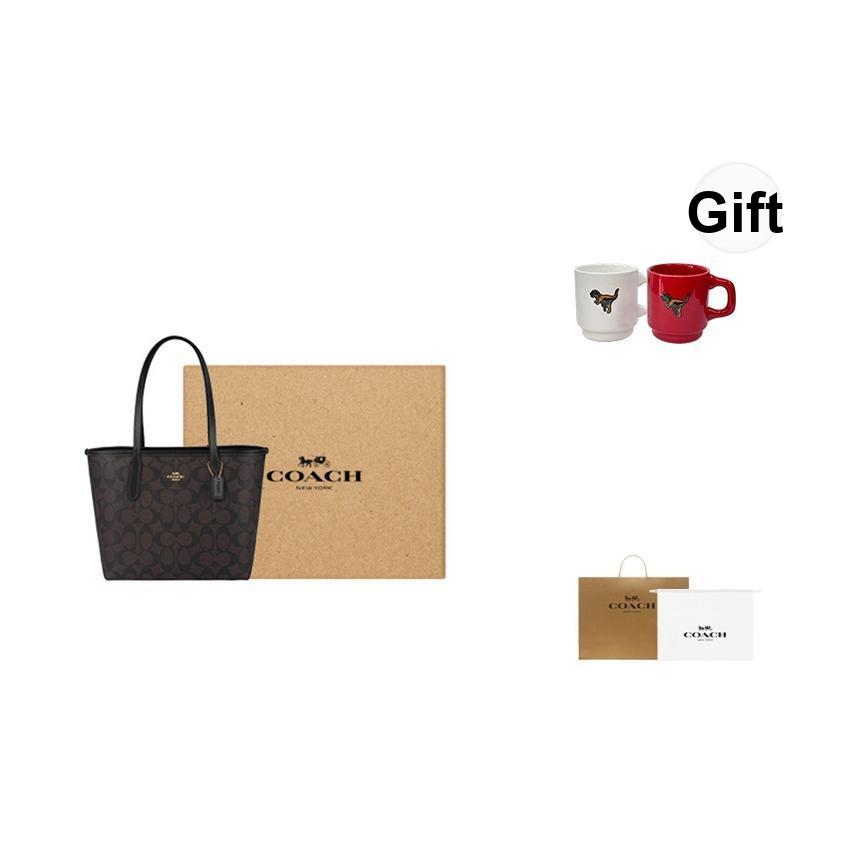 Coach Женская сумка-тоут City 23 Classic Monogram с застежкой-кнопкой Золотисто-коричневый Черный CN733-IMAA8
