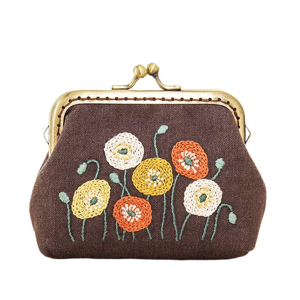 Handmade DIY Crafts Flower Patterns Cross Stitch Coin Purse Wallet Embroidery Starter Kit