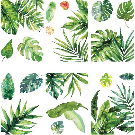 CRASPIRE Green Leaf Window Decal 8 Sheets Adhesive Jungle Leaves Window Stickers Removable Waterproof PVC Clings for Home Living Room Balcony Kitchen