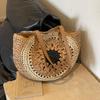 Straw Crochet Round Shoulder New Single Shoulder Women's Bag Beach Fashionable Simple Leisure Travel Handbag Totes