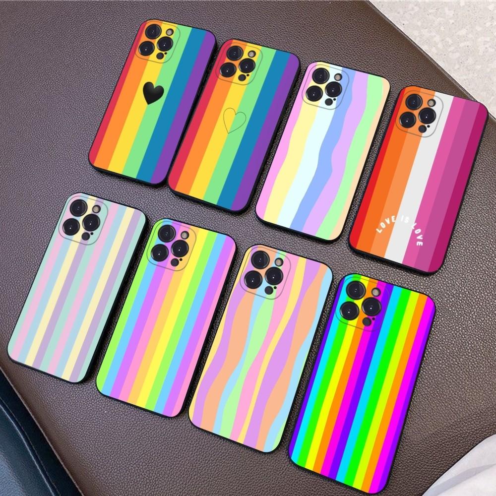 Colorful Rainbow Stripe Phone Case Silicone Soft for iphone 16 15 14 13 12 11 Pro Mini XS MAX Plus X Cover