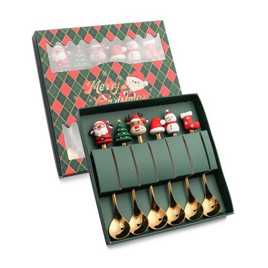 6Pcs/Set Stainless Steel Spoon Fork Set Santa Claus Snowman Deer Christmas Tree Hat Decor Tableware Holiday Party Supply