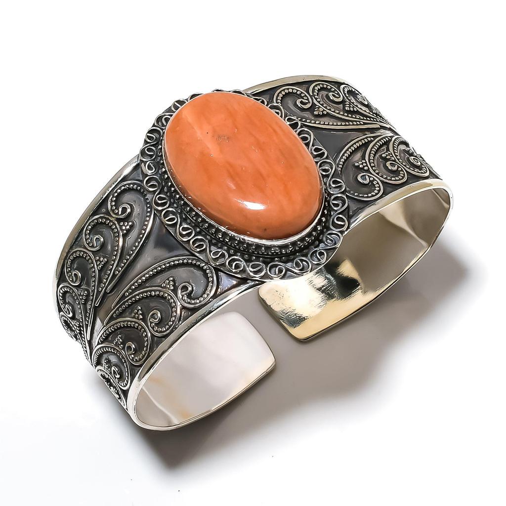 Браслет-манжета из натурального оранжевого авантюрина, ручной работы, из стерлингового серебра 925 пробы, браслет из оранжевого авантюрина, для жены, браслет унисекс, подарок маме